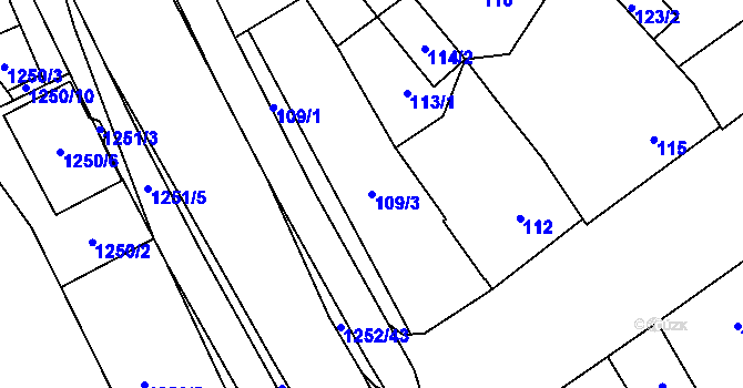 Parcela st. 109/3 v KÚ Hustopeče u Brna, Katastrální mapa