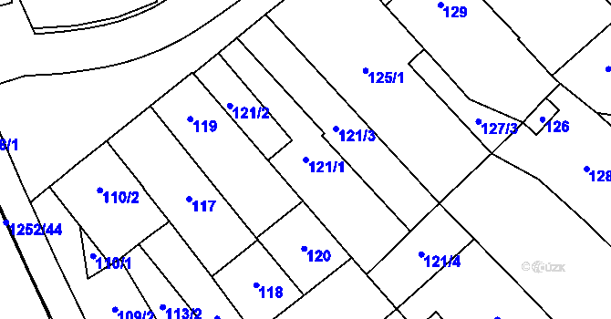 Parcela st. 121/1 v KÚ Hustopeče u Brna, Katastrální mapa