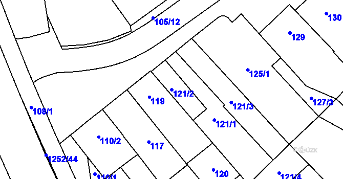 Parcela st. 121/2 v KÚ Hustopeče u Brna, Katastrální mapa