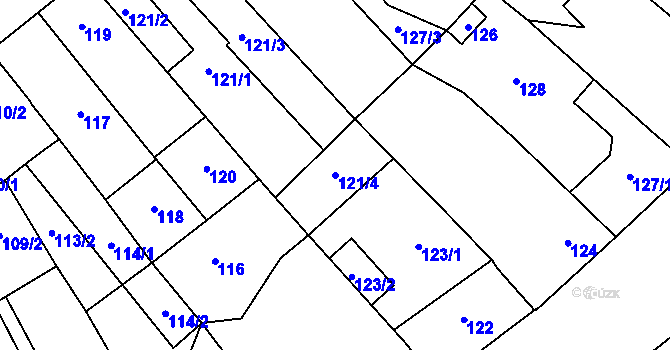 Parcela st. 121/4 v KÚ Hustopeče u Brna, Katastrální mapa