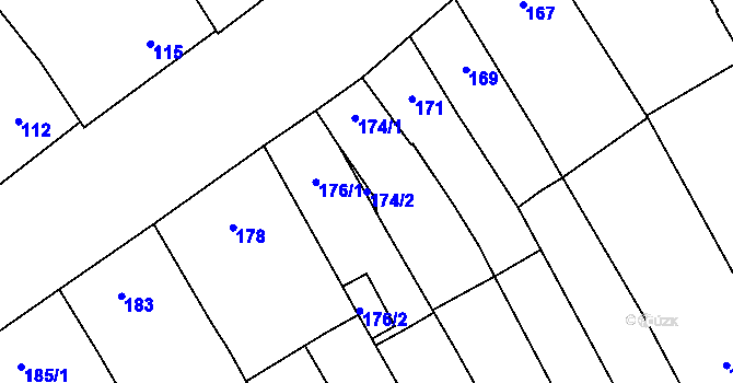 Parcela st. 174/2 v KÚ Hustopeče u Brna, Katastrální mapa