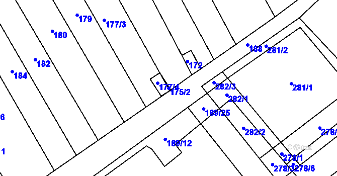 Parcela st. 175/2 v KÚ Hustopeče u Brna, Katastrální mapa