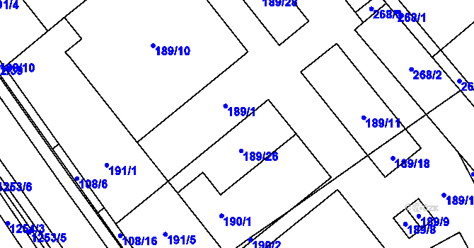Parcela st. 189/1 v KÚ Hustopeče u Brna, Katastrální mapa