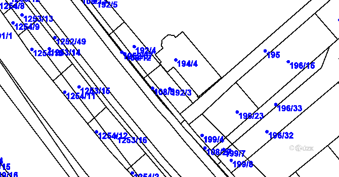 Parcela st. 192/3 v KÚ Hustopeče u Brna, Katastrální mapa