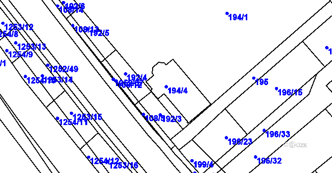 Parcela st. 194/4 v KÚ Hustopeče u Brna, Katastrální mapa