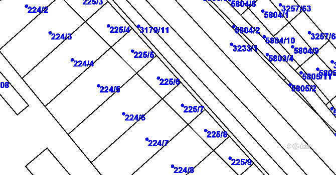 Parcela st. 225 v KÚ Hustopeče u Brna, Katastrální mapa