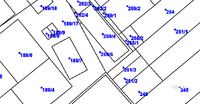Parcela st. 259/5 v KÚ Hustopeče u Brna, Katastrální mapa