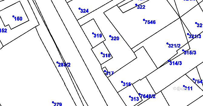 Parcela st. 318 v KÚ Hustopeče u Brna, Katastrální mapa
