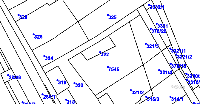 Parcela st. 322 v KÚ Hustopeče u Brna, Katastrální mapa