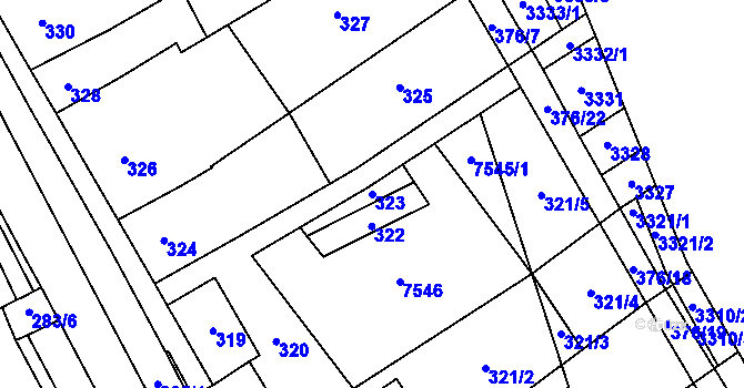 Parcela st. 323 v KÚ Hustopeče u Brna, Katastrální mapa