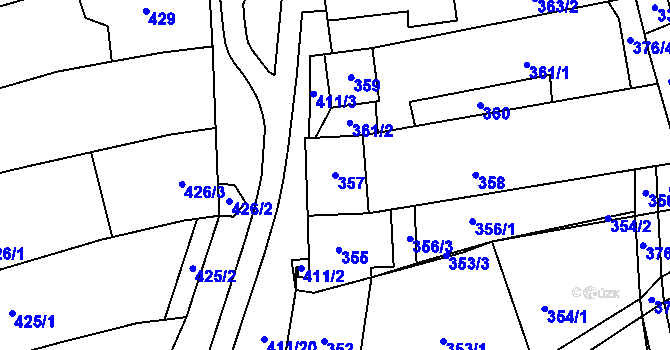Parcela st. 357 v KÚ Hustopeče u Brna, Katastrální mapa