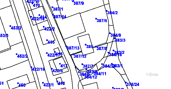 Parcela st. 385 v KÚ Hustopeče u Brna, Katastrální mapa