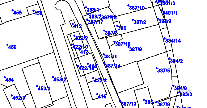 Parcela st. 387/1 v KÚ Hustopeče u Brna, Katastrální mapa