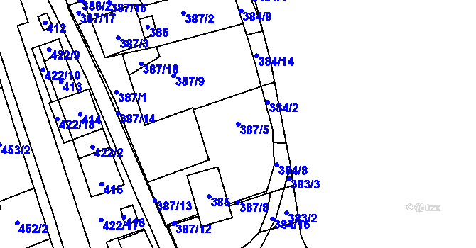 Parcela st. 387/5 v KÚ Hustopeče u Brna, Katastrální mapa