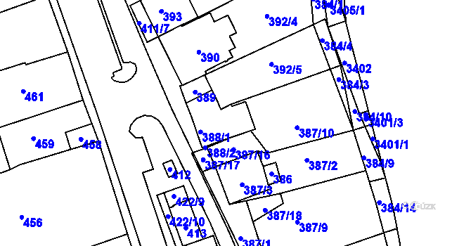 Parcela st. 387/11 v KÚ Hustopeče u Brna, Katastrální mapa