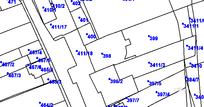 Parcela st. 398 v KÚ Hustopeče u Brna, Katastrální mapa