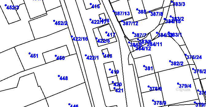 Parcela st. 418 v KÚ Hustopeče u Brna, Katastrální mapa