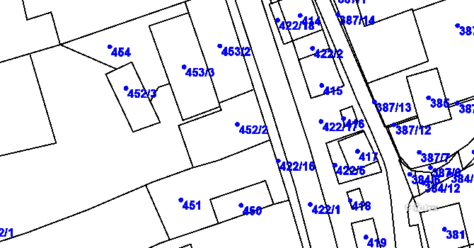 Parcela st. 452/2 v KÚ Hustopeče u Brna, Katastrální mapa