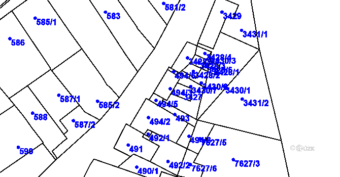 Parcela st. 494/3 v KÚ Hustopeče u Brna, Katastrální mapa