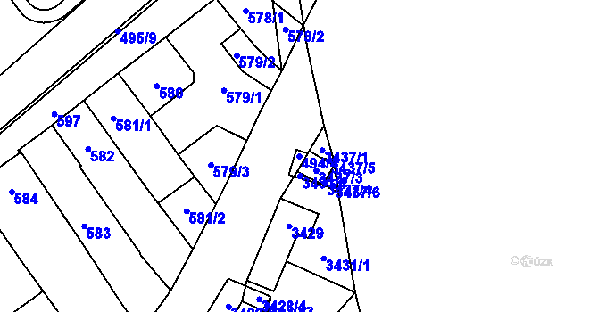 Parcela st. 494/4 v KÚ Hustopeče u Brna, Katastrální mapa