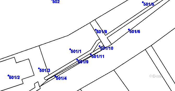 Parcela st. 501/1 v KÚ Hustopeče u Brna, Katastrální mapa