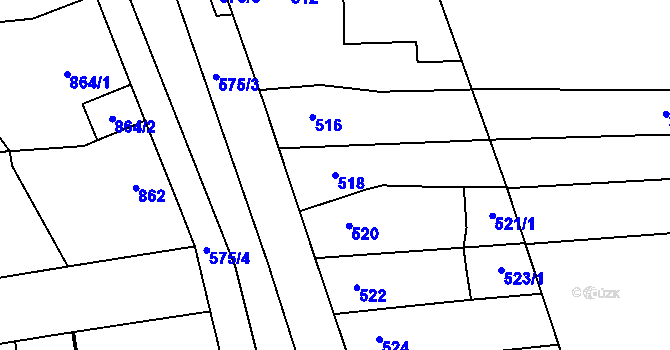 Parcela st. 518 v KÚ Hustopeče u Brna, Katastrální mapa
