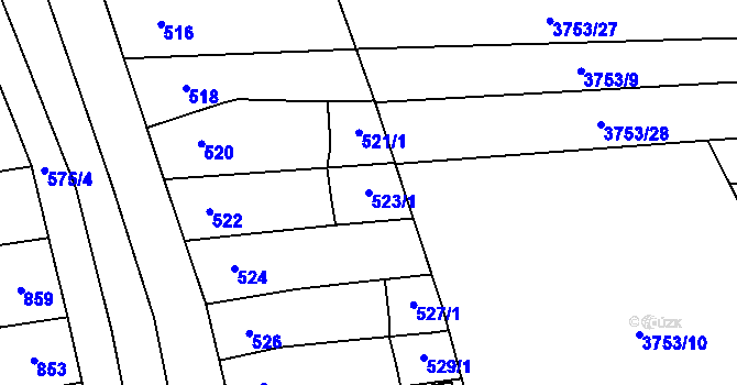 Parcela st. 523/1 v KÚ Hustopeče u Brna, Katastrální mapa