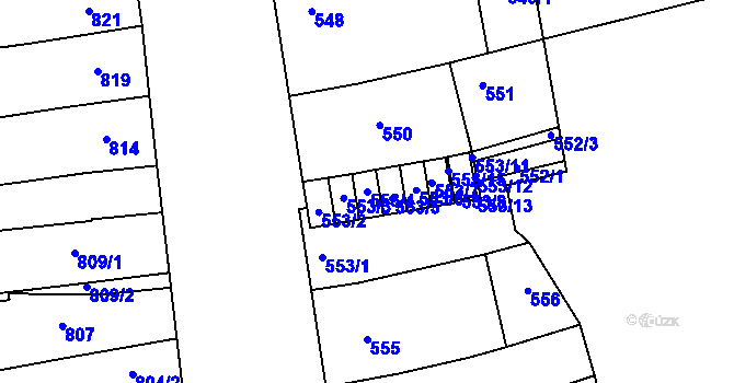 Parcela st. 553/4 v KÚ Hustopeče u Brna, Katastrální mapa