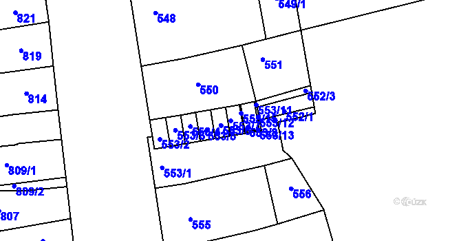 Parcela st. 553/7 v KÚ Hustopeče u Brna, Katastrální mapa