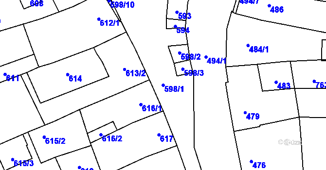 Parcela st. 598/1 v KÚ Hustopeče u Brna, Katastrální mapa