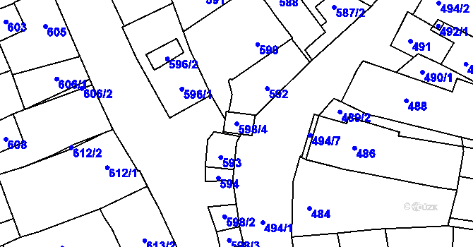 Parcela st. 598/4 v KÚ Hustopeče u Brna, Katastrální mapa