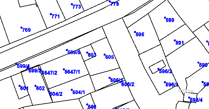 Parcela st. 605 v KÚ Hustopeče u Brna, Katastrální mapa
