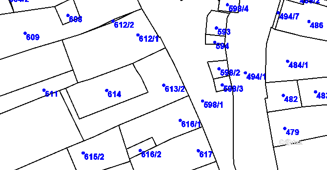 Parcela st. 613/2 v KÚ Hustopeče u Brna, Katastrální mapa