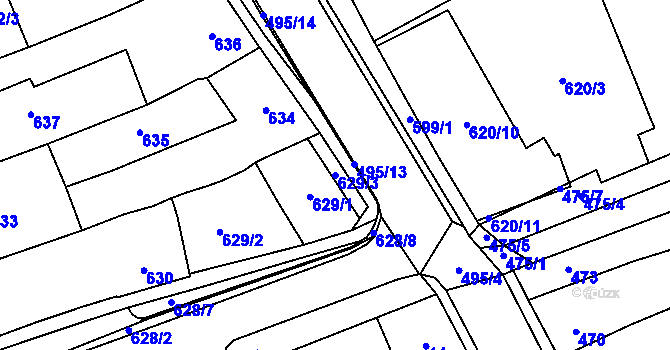 Parcela st. 629/3 v KÚ Hustopeče u Brna, Katastrální mapa