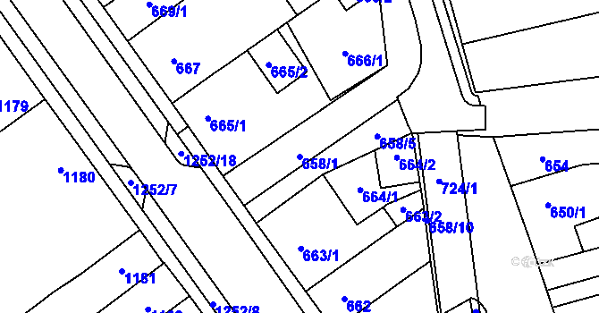 Parcela st. 658/1 v KÚ Hustopeče u Brna, Katastrální mapa