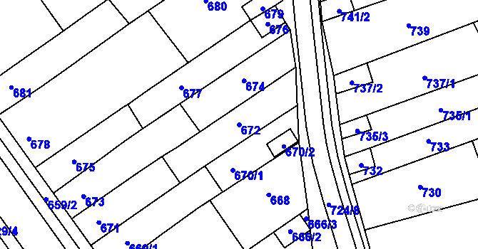 Parcela st. 672 v KÚ Hustopeče u Brna, Katastrální mapa