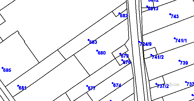 Parcela st. 680 v KÚ Hustopeče u Brna, Katastrální mapa