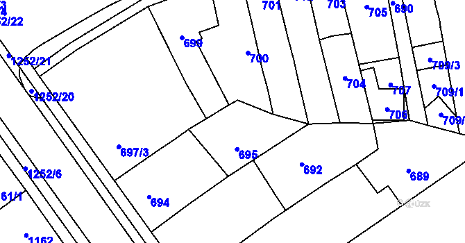 Parcela st. 696 v KÚ Hustopeče u Brna, Katastrální mapa