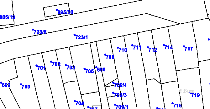 Parcela st. 708 v KÚ Hustopeče u Brna, Katastrální mapa