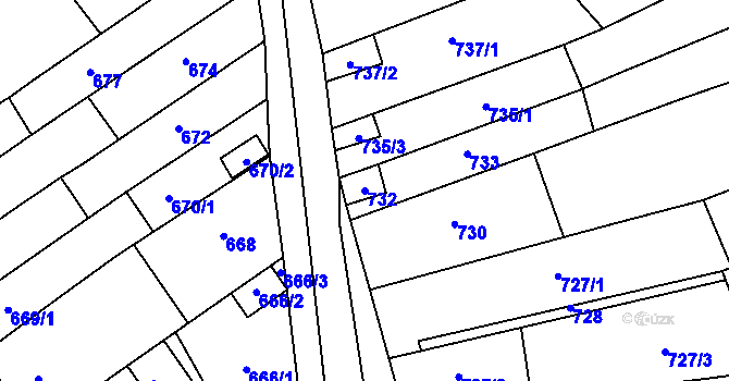 Parcela st. 732 v KÚ Hustopeče u Brna, Katastrální mapa