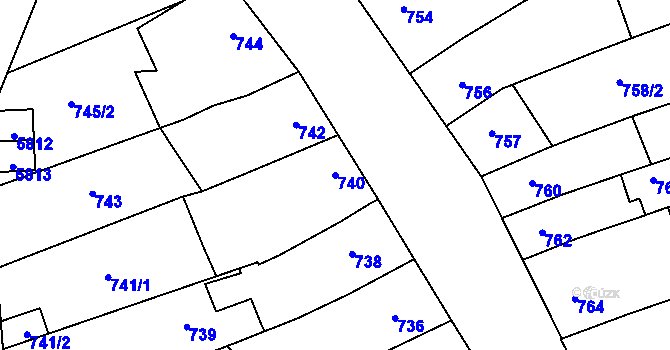Parcela st. 740 v KÚ Hustopeče u Brna, Katastrální mapa