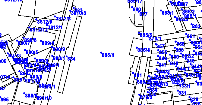 Parcela st. 885/1 v KÚ Hustopeče u Brna, Katastrální mapa