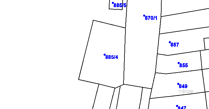 Parcela st. 885/4 v KÚ Hustopeče u Brna, Katastrální mapa