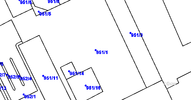 Parcela st. 951/1 v KÚ Hustopeče u Brna, Katastrální mapa