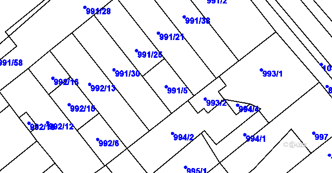Parcela st. 991/5 v KÚ Hustopeče u Brna, Katastrální mapa