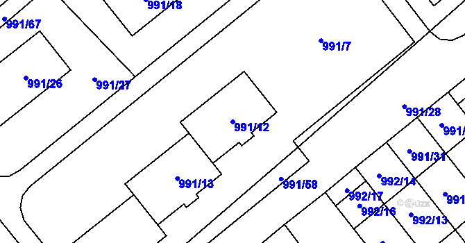 Parcela st. 991/12 v KÚ Hustopeče u Brna, Katastrální mapa
