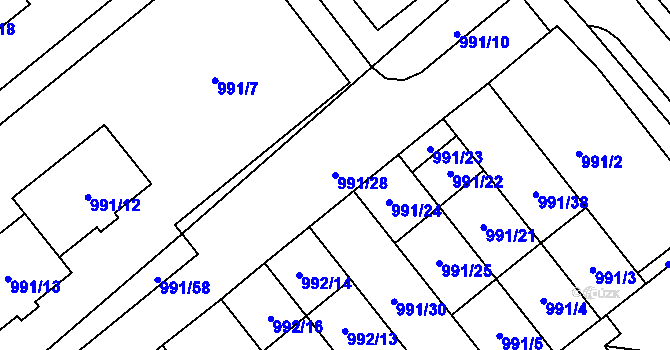 Parcela st. 991/28 v KÚ Hustopeče u Brna, Katastrální mapa