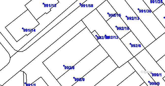 Parcela st. 992/2 v KÚ Hustopeče u Brna, Katastrální mapa