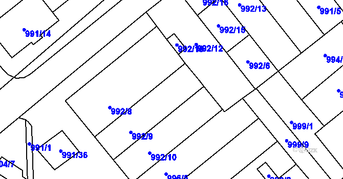 Parcela st. 992/3 v KÚ Hustopeče u Brna, Katastrální mapa