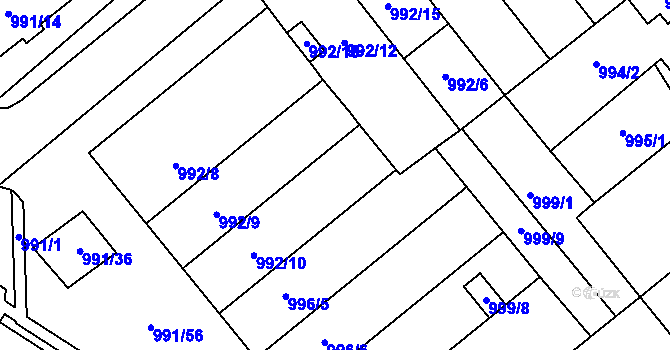 Parcela st. 992/4 v KÚ Hustopeče u Brna, Katastrální mapa